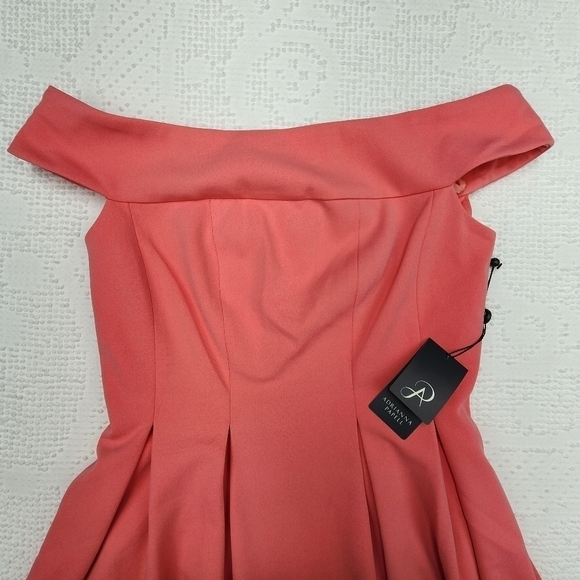 Adrianna Papell Beach Coral Knit Crepe Pleated Mini Dress Size 6 NWT - Picture 3 of 11
